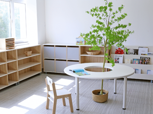 Plateau de table circulaire avec trou central - Bois naturel ou blanc - 120 x 120