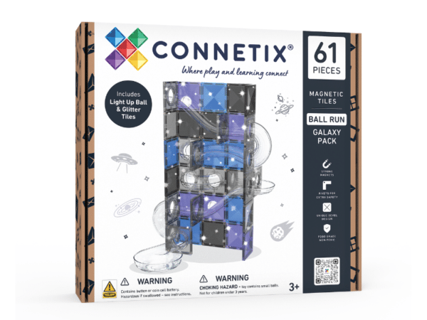 Connetix Tuiles Magnétiques - Ensemble Parcours de balles Galaxie scintillante 61 morceaux